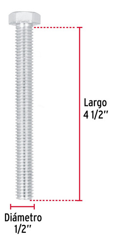 Tornillo Tipo Maquina 1/2 X 4.5´ Hexagonal Metal 10pz 44665