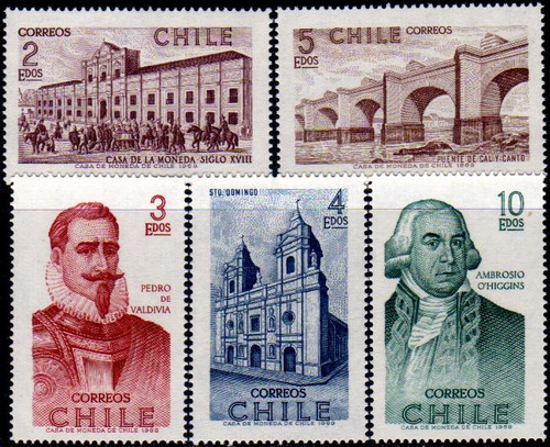 Chile Serie X 5 Sellos Mint Descubrimiento De Chile Año 1970