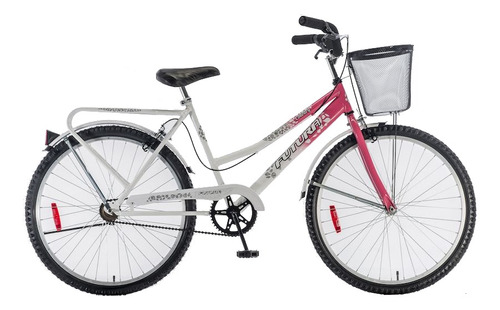 Bicicleta paseo femenina Futura Country R26 frenos v-brakes color rosa/blanco con pie de apoyo  