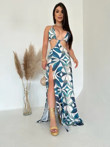 Vestido Longo Florido Aberto Nas Costas E Amarra o Promo o