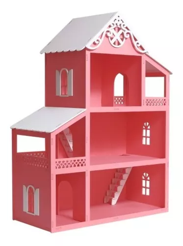 CASA CASINHA POLLY 45Cm em MDF PINTADA ROSA PINK + KIT 20 MINI