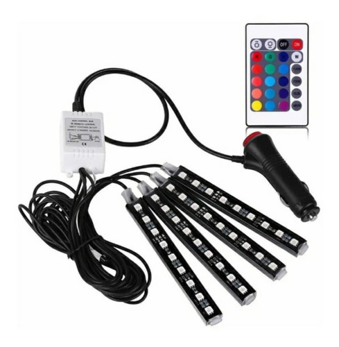 Pack X4 Luces Interior Auto 12v Multicolor Adhesivo Auto