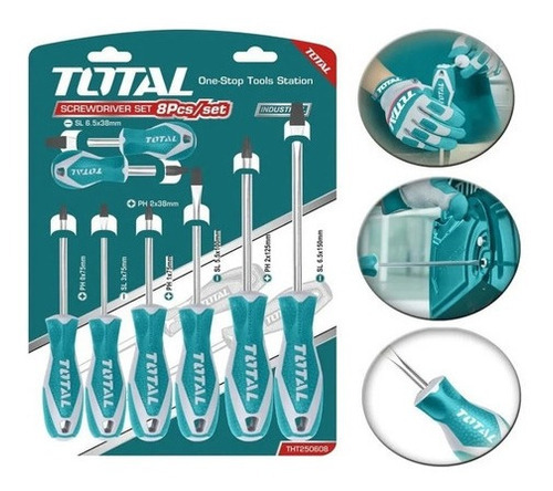 Set, Juego De Destornilladores Total, Imantados, 8 Piezas - Chatos, Phillips - THT250608