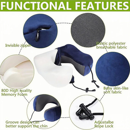 Cómoda Almohada De Espuma Viscoelástica En Forma De U Azul