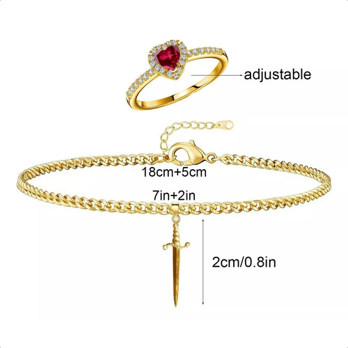 A- Juego De Pulsera De Anillo De Corazón Espada Para Pareja