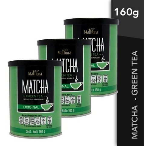Te Matcha Green Tea Caja 3 Latas De 160g Marca Mathura