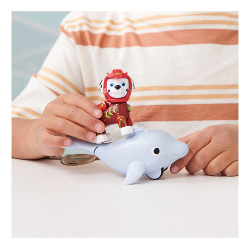 Boneco De Ação Paw Patrol Marshall Aqua Pups Com Golfinho