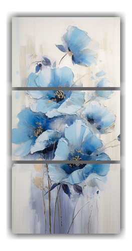 90x180cm Cuadro Decorativo Azul Amapolas Lienzo Estilo Impac