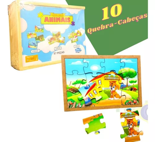 Kit 3 Jogos Infantil Quebra-Cabeca Animais Brinquedo Criança