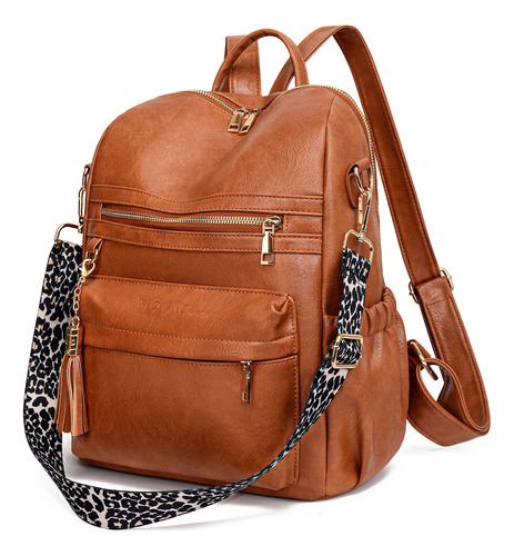 Mochila Cartera Mv Movac Urban Chic Cuero Pu Ecológico Marrón 15l Para Mujer A La Moda, Mochila Multifuncional Resisten Al Agua. Color Marrón