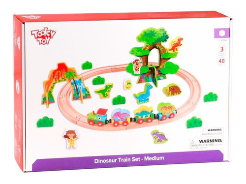 Pista De Tren Dinosaurio De Madera Tooky Toy - Vamos A Jugar Color Multicolor