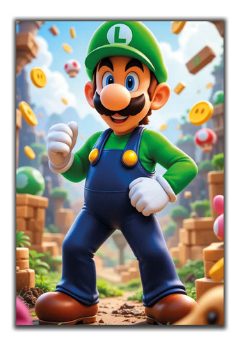 Cuadro Decorativo Mario Bros Luigi - 29 Mario Bros Bastidor De Madera