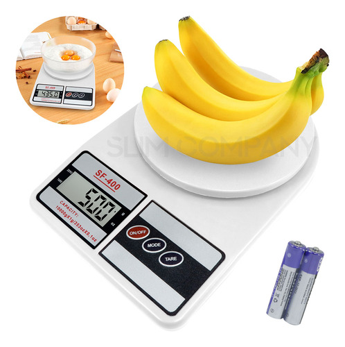 Bascula De Cocina Digital Sf400 10kg Slim Company Bascula Gramera De Alta Presición 1 Gramo A 10 Kilos Color Blanco