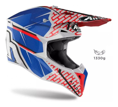 Capacete Airoh Wraap Idol Matt Vermelho Azul Motocross @# Cor vermelho - azul Desenho Six days france Tamanho do capacete 57-58