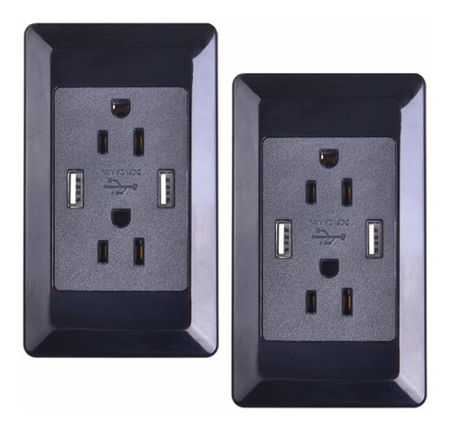 2 Pk Dual Usb Puerto Negro Cargador Pared Panel Outlet ¡