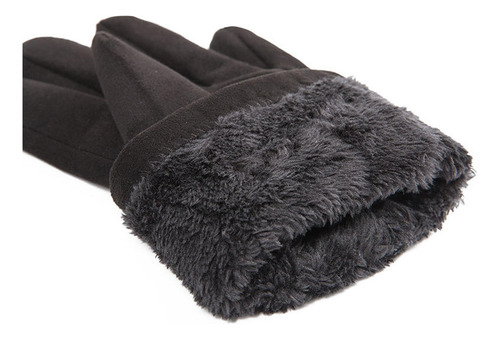Guantes De Ante De Invierno Engrosados Con Dedos Negro