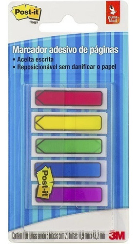 Post-it Flags 5 Cores 11,9mm X 43,2mm 100 Folhas 3m