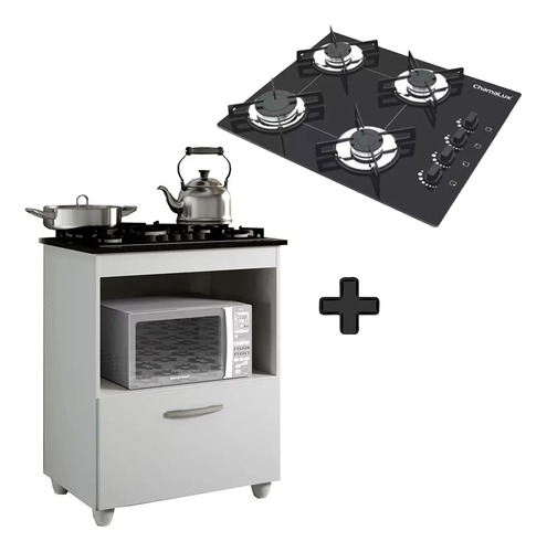 Kit Balcão Mais Fogão Cooktop 4 Bocas Preto Chamalux Cor Branco 110V/220V