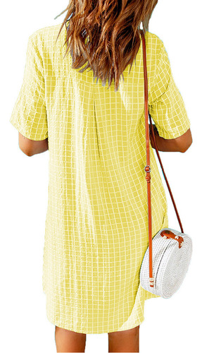 Vestido Camisero De Manga Corta Con Botones En El Cuello Y E