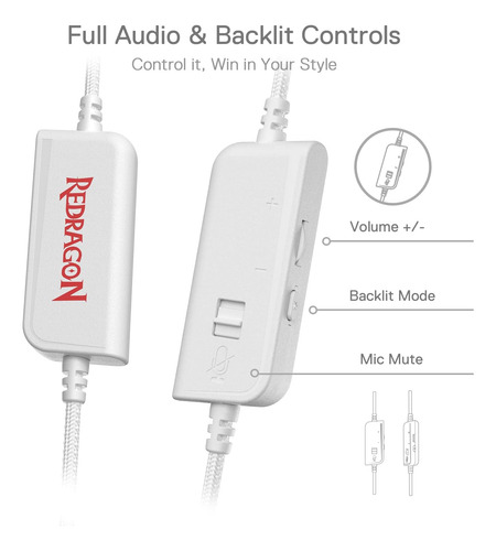 Auriculares De Juegos Con Cable Blanco Redragon H350, Flight
