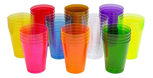 Copo Acrílico 300ml Lavável Resistente Festa 30 Unid Cores Cor Azul