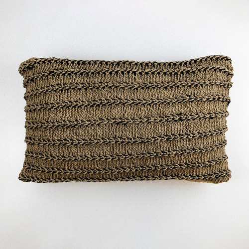 Cojín Chico Rectangular Tejido A Mano Yute Y Macramé Café Rayas