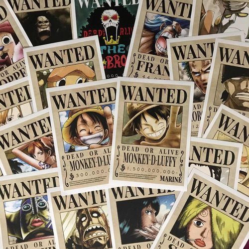 Imagen 1 de 5 de Cartel Wanted Mugiwara X 18 One Piece Combo Recompensas