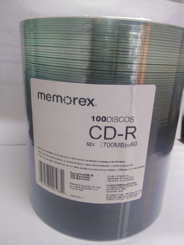 Imagen 2 de 3 de Cd Virgen Memorex 700mb 80min 52x Bulk X 100 Unidades Pcreg
