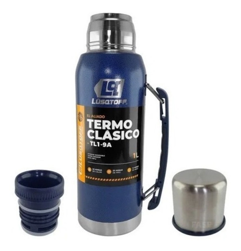 Termo Lusqtoff Azul 1 Litro Acero Tapón Cebador Frio Calor