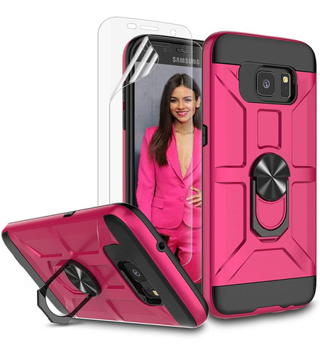 Funda Para Samsung Galaxy S7 Edge - Rosa/negra + Vidrio