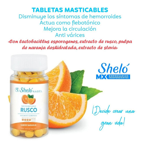 Imagen 3 de 5 de Tabletas Rusco Sheló Auxiliar Hemorroides Y Varices Natural