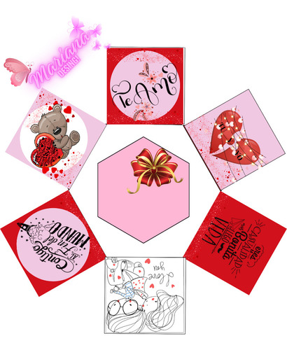 Kit Imprimible Caja Hexagonal San Valentín C/cajita Interna