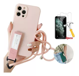 Funda Para iPhone Con Cuerda Larga + 2 Mica Cristal Templado