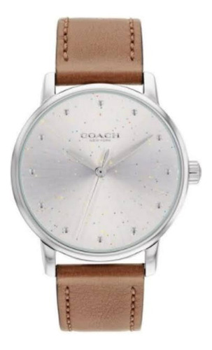 Reloj Coach 14503845 Cafe Para Mujer Y Fondo Plateado.