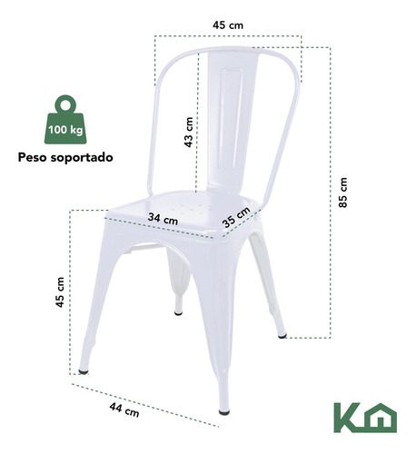 Silla Tolix 2 Piezas Acero Galvanizado Comedor Restaurante Para Exterior Color Blanco Kingshouse