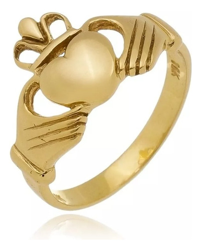 Anel Claddagh Ouro Amarelo 18 Kl Maciço