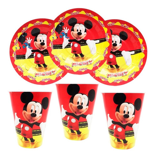 Mickey Mouse 50 Platos Y 50 Vasos Fiesta 