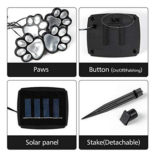 Luces Solares Estampado Patas Perro Gato Lámpara Led Decorac