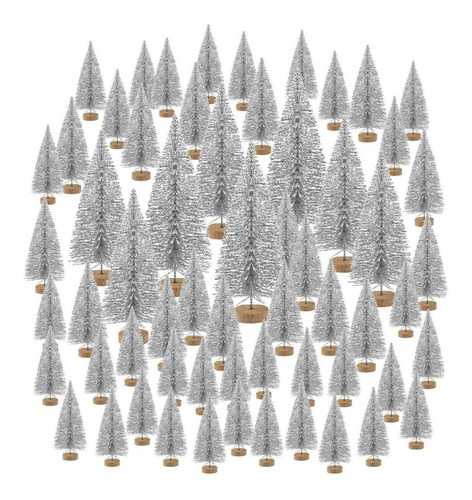 60 Mini Arboles De Navidad Kuuqa Plateados De 4 Tamaños