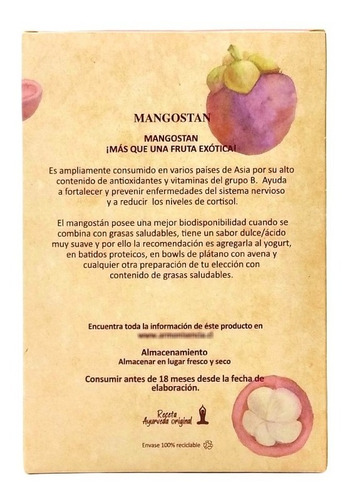 Imagen 2 de 8 de Mangostán En Polvo - Receta Ayurveda 100g Doypack