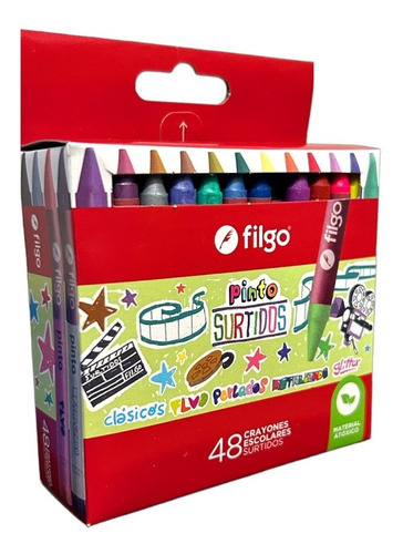 Crayones Filgo X48 Colores Flúo Perlados Metalizados Glitter