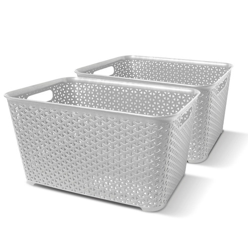 Canastos Organizador Plastico Rattan Cesto Mediano X 2 Colombraro