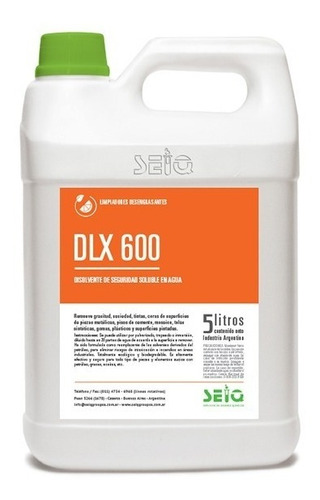 Disolvente De Seguridad Soluble En Agua Dlx 600 Seiq X 5 Lt.