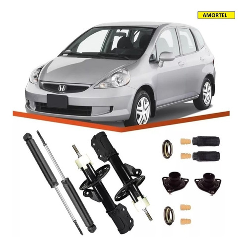 4 Amortecedores + Kits Batentes Do Honda Fit Ano 03/08