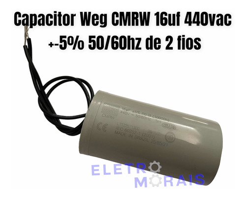 Capacitor Cmrw 16uf 450v +-5% 50/60hz Weg (10000h) De 2 Fios