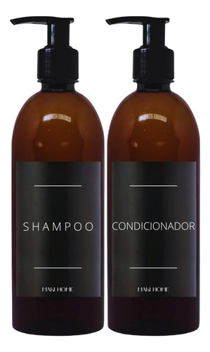 Kit Banheiro Frasco Âmbar Shampoo Condicionador Black 500ml