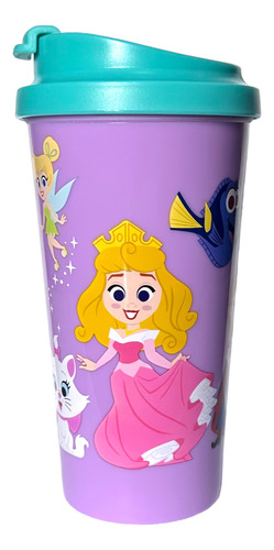 Mug Vaso Plastico Con Tapa Disney 100 Años Princesas 500ml