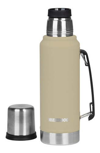 Termo 1 Litro Waterdog Ombu Tapon Cebador Acero Inox Manija Color Concreto / Beige