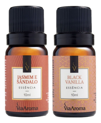 Óleo Essencial Via Aroma Via Aroma Aromatizador De Ambientes Essência Aromatizante Difusor De Ambiente Jasmim E Sandalo - Black Vanilla 10ml - 2 Kits Do 2 Unidades