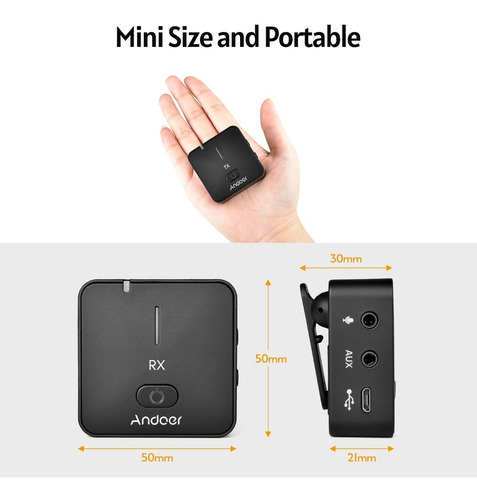 Microfone De Gravação Sem Fio Andoer Mx5 2.4g